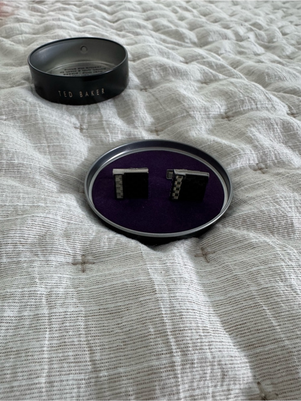Ted Baker Black and Silver Square Patterned Cufflinks
